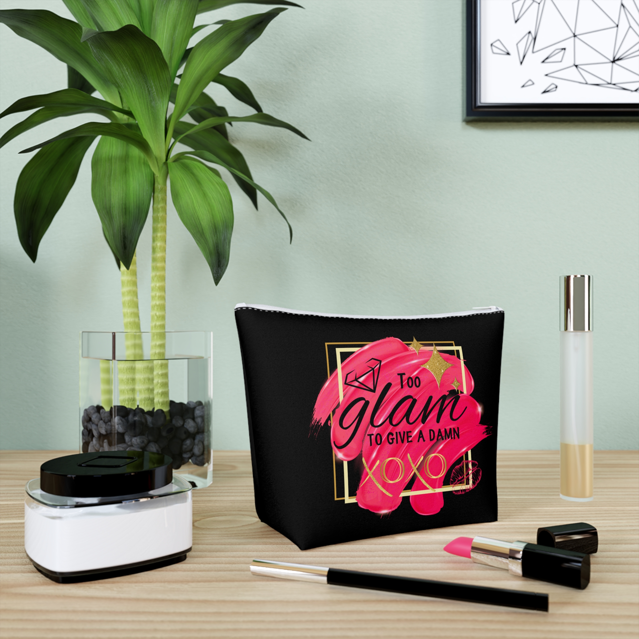 Cotton Cosmetic Bag Too Glam To Give A Damn, Trendy Accessory Bag, Makeup Bag - Image 4