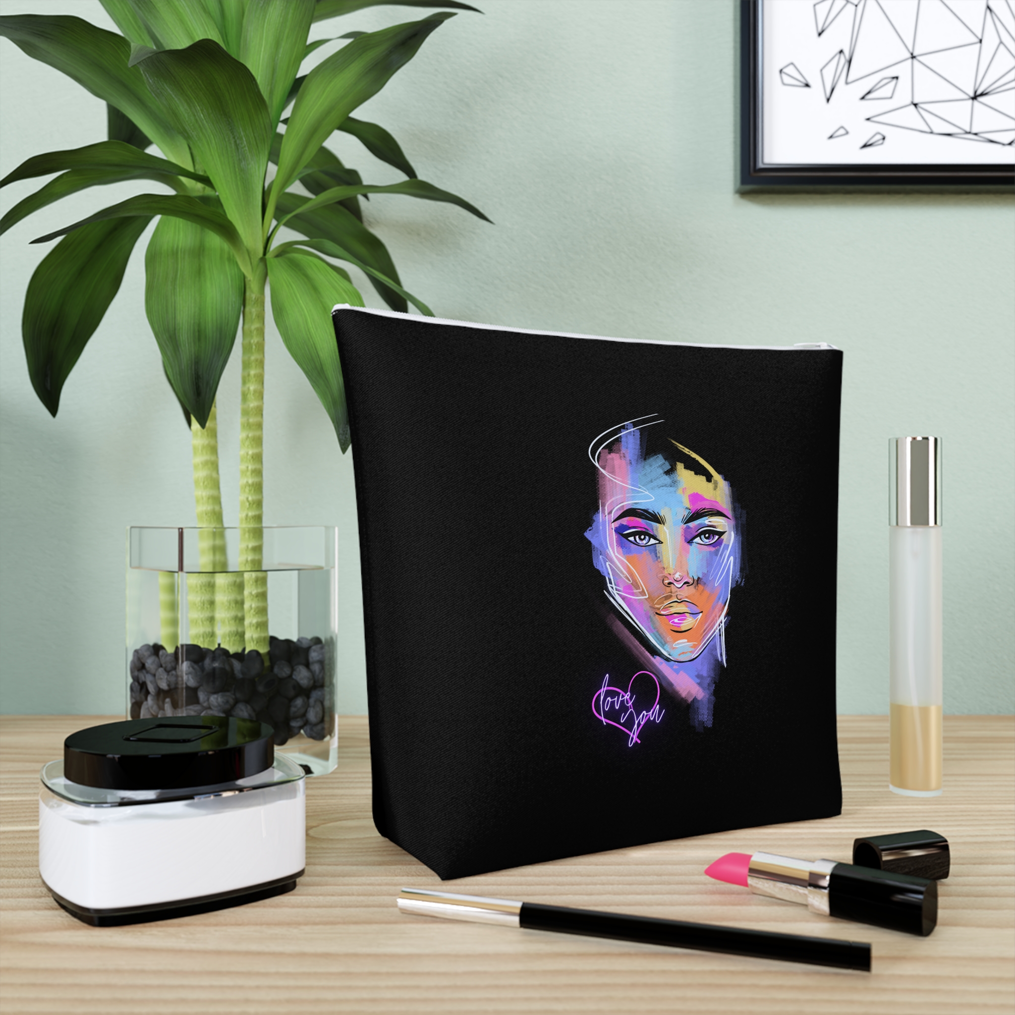 Cotton Cosmetic Bag with vibrant design, Love You, Trendy Accessory Bag, Makeup Bag - Image 12