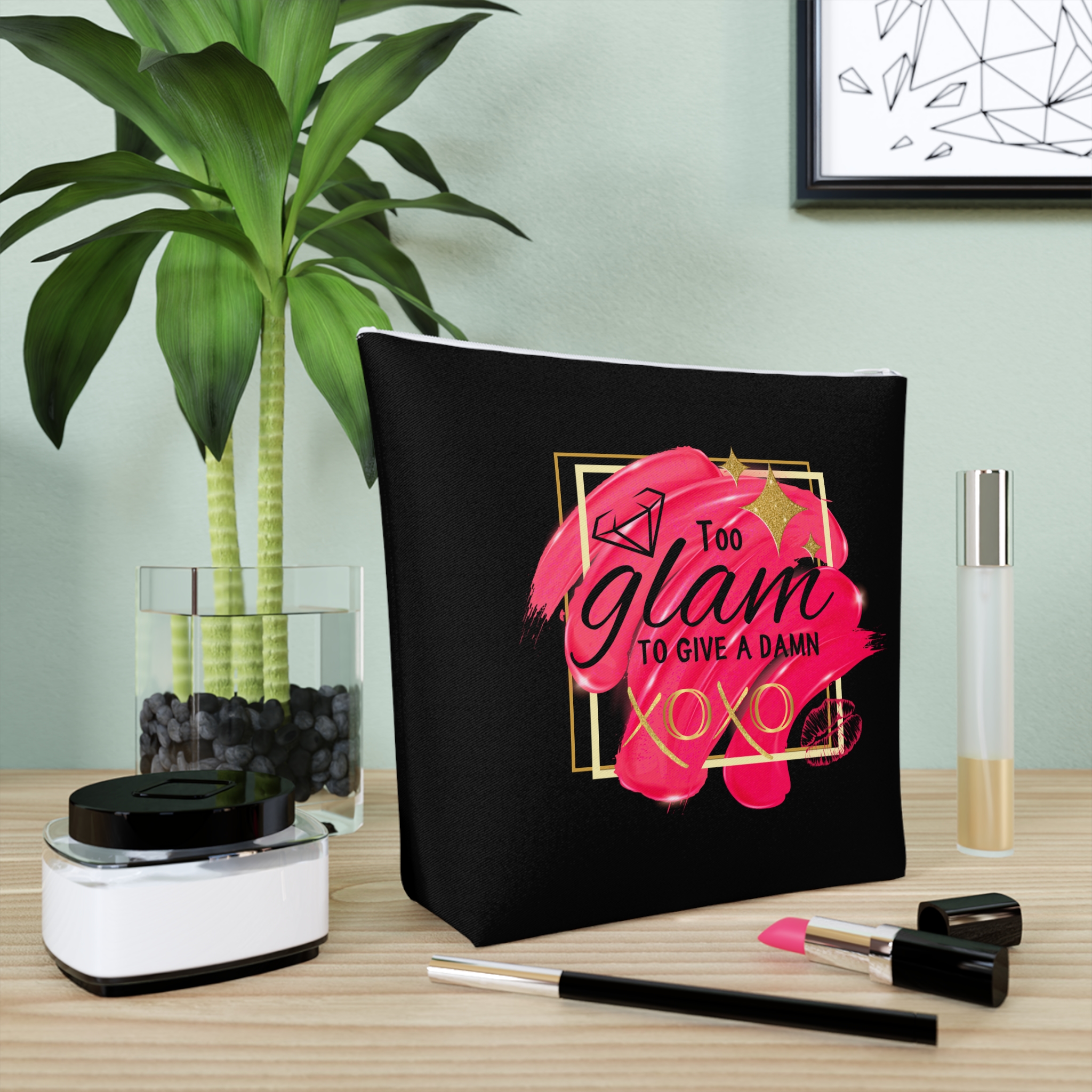 Cotton Cosmetic Bag Too Glam To Give A Damn, Trendy Accessory Bag, Makeup Bag - Image 12