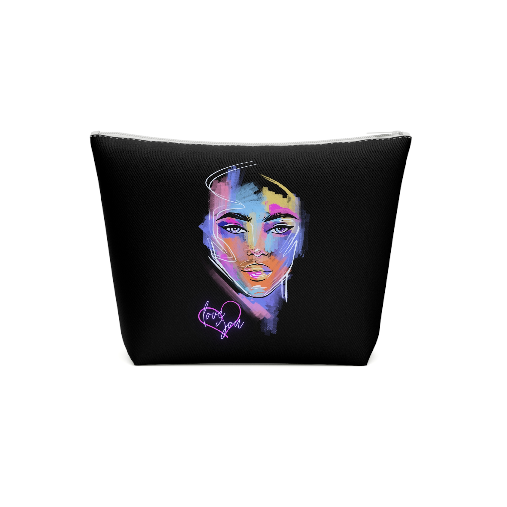 Cotton Cosmetic Bag with vibrant design, Love You, Trendy Accessory Bag, Makeup Bag