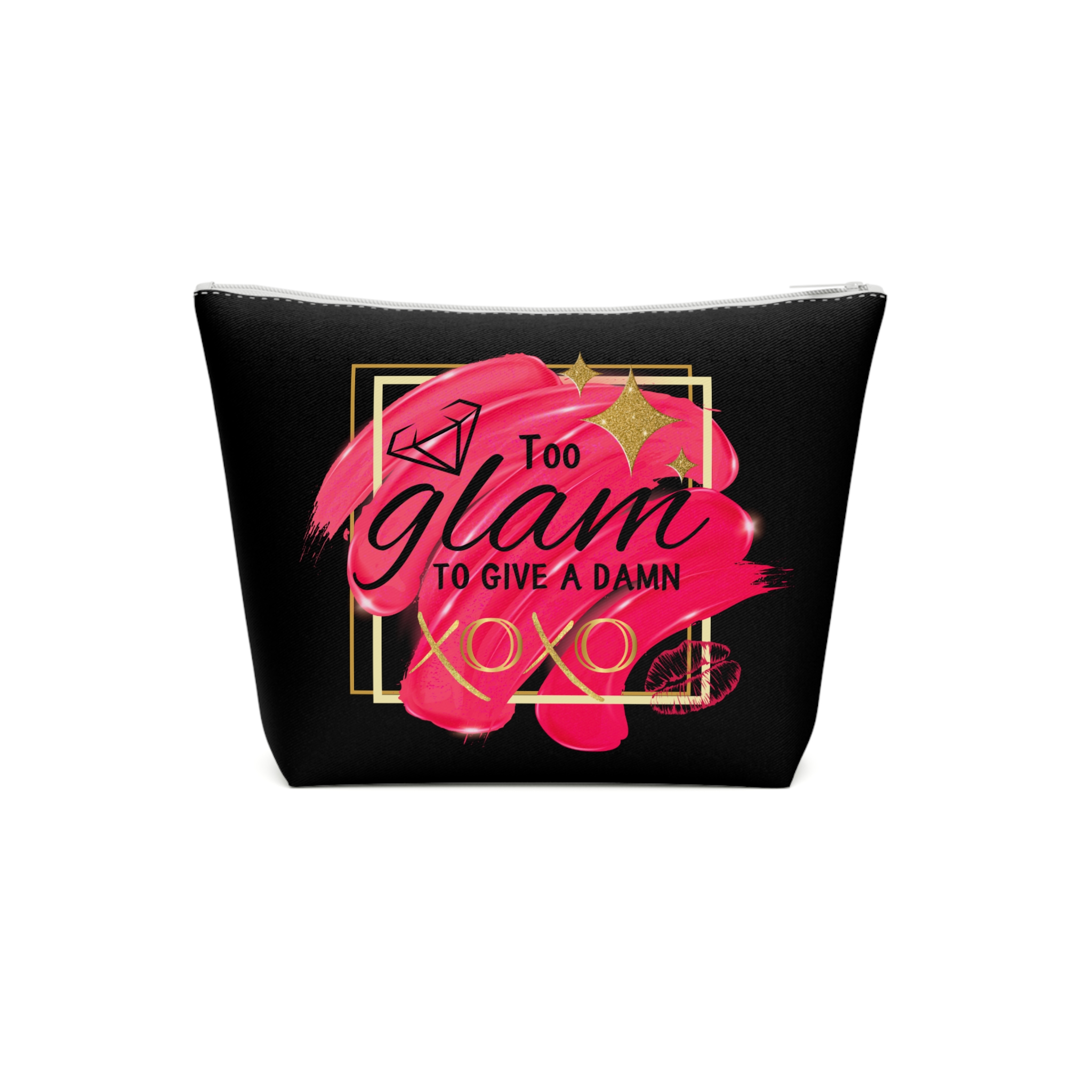 Cotton Cosmetic Bag Too Glam To Give A Damn, Trendy Accessory Bag, Makeup Bag